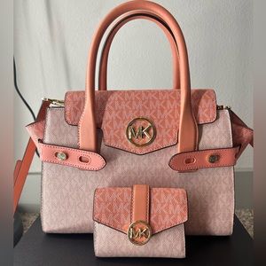 Micheal Kors Carmen Medium Logo and Faux Leather Belted Satchel